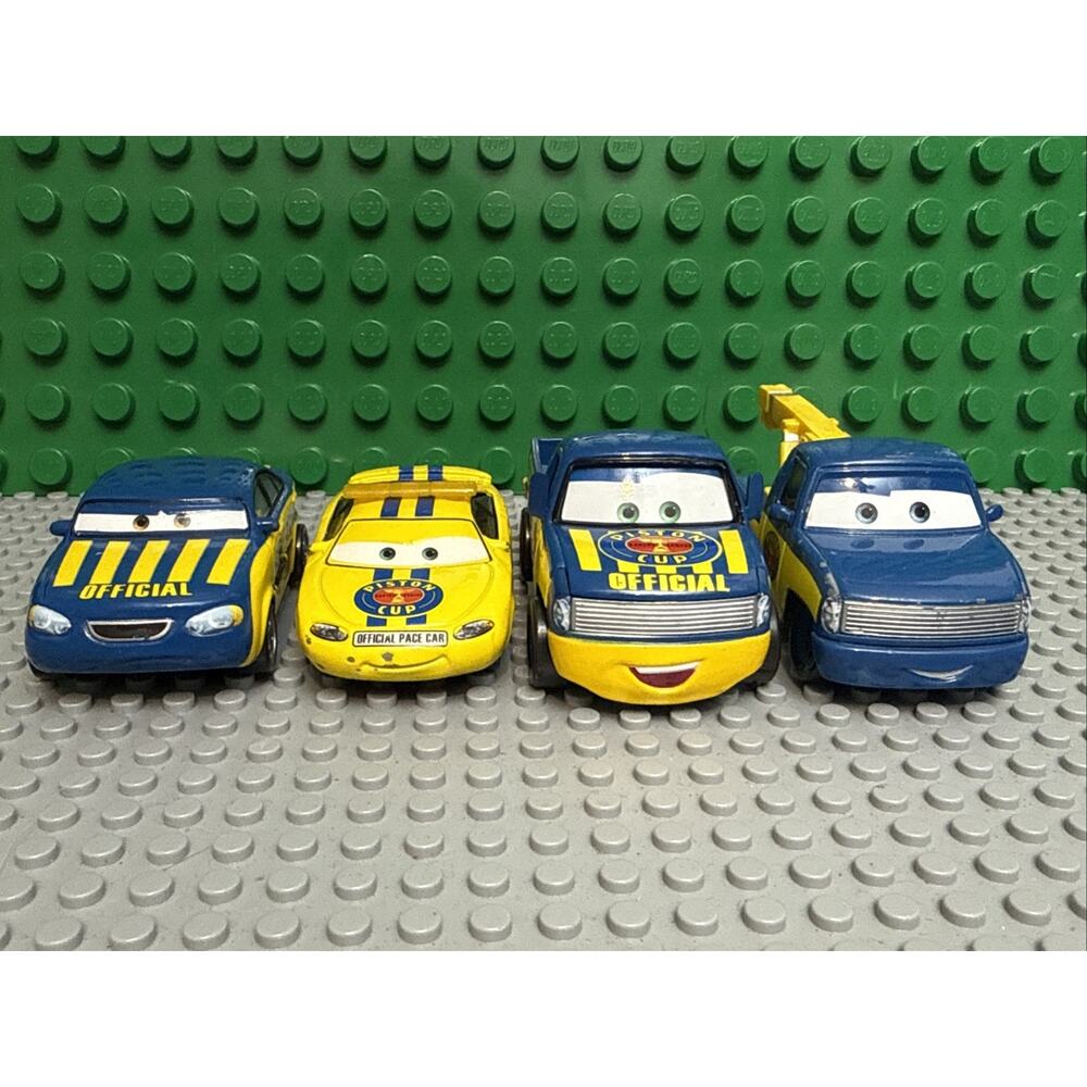 Lot Of 4 Disney Pixar Cars World Of Cars Race Officials Piston Cup Blue Yellow